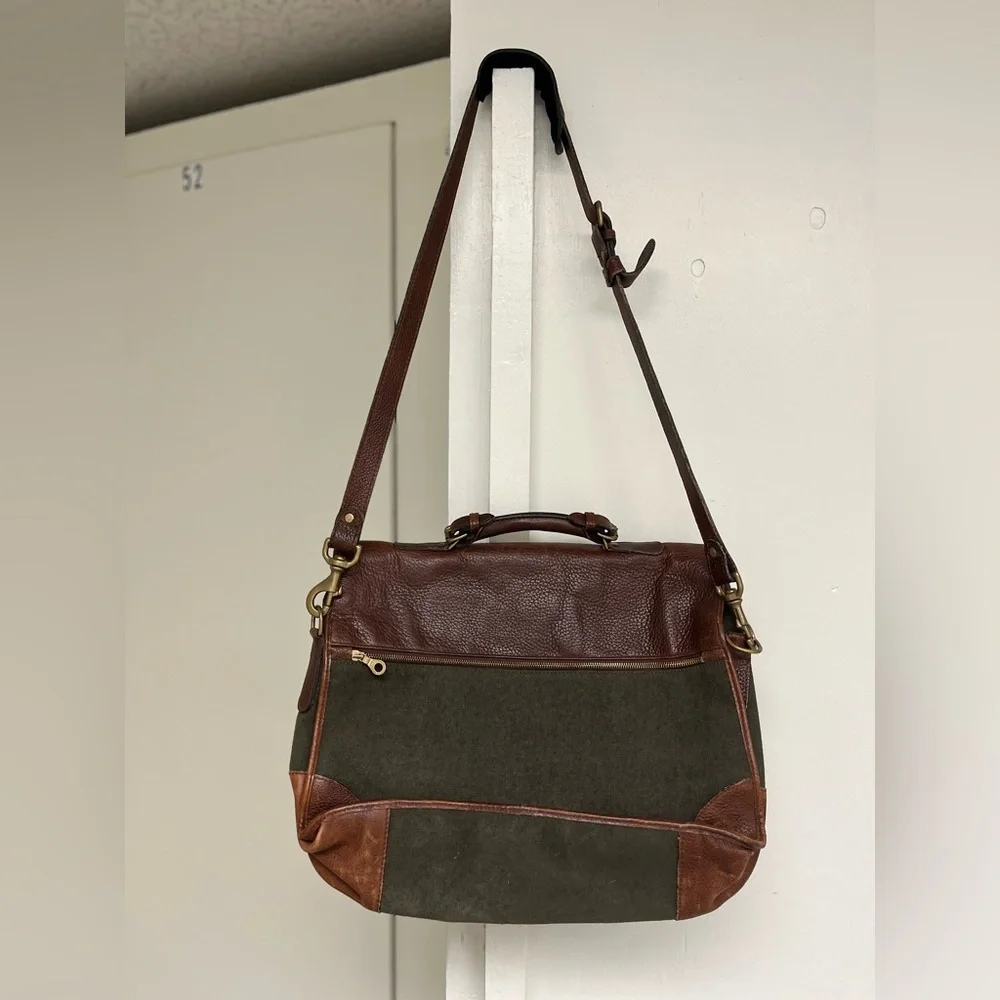 Holland/Mulholland Brothers Brown Leather and Canvas Messenger Bag, Made in USA